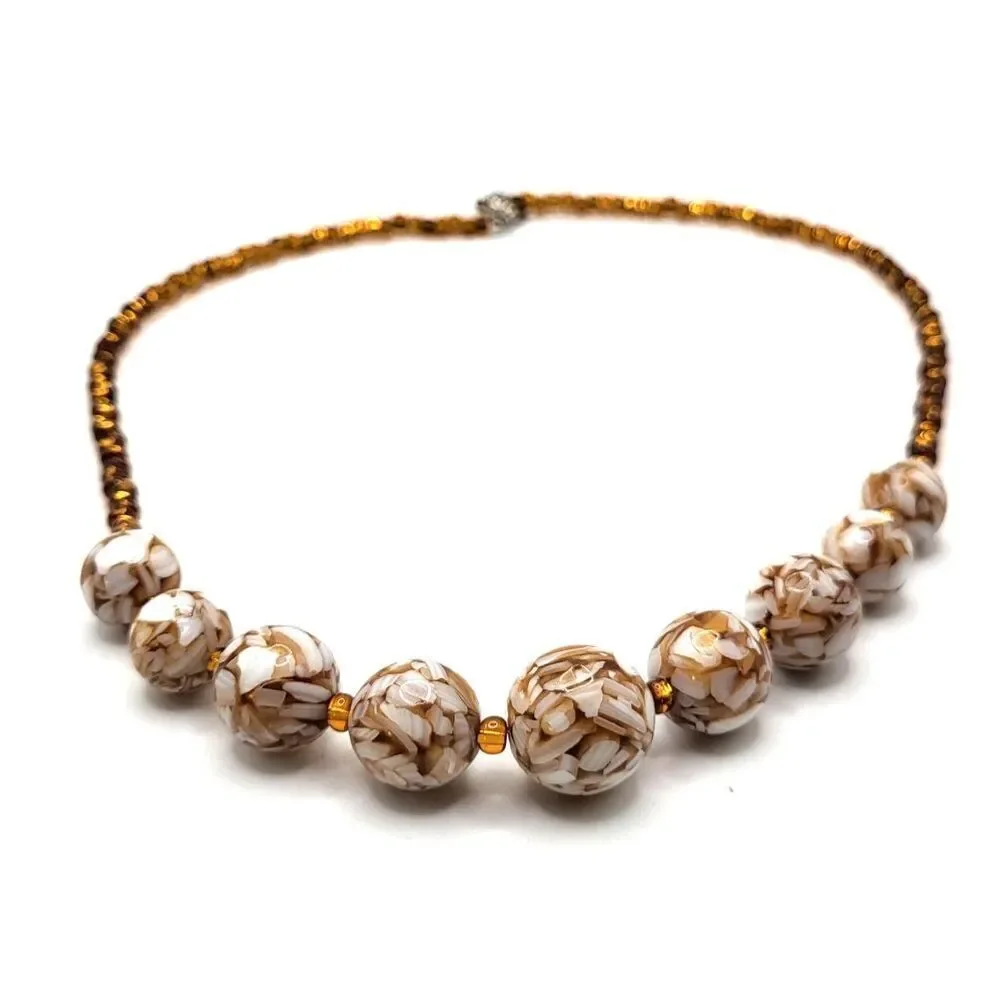 Lovely Handmade Gold and Brown Graduated Bead Necklace 19in